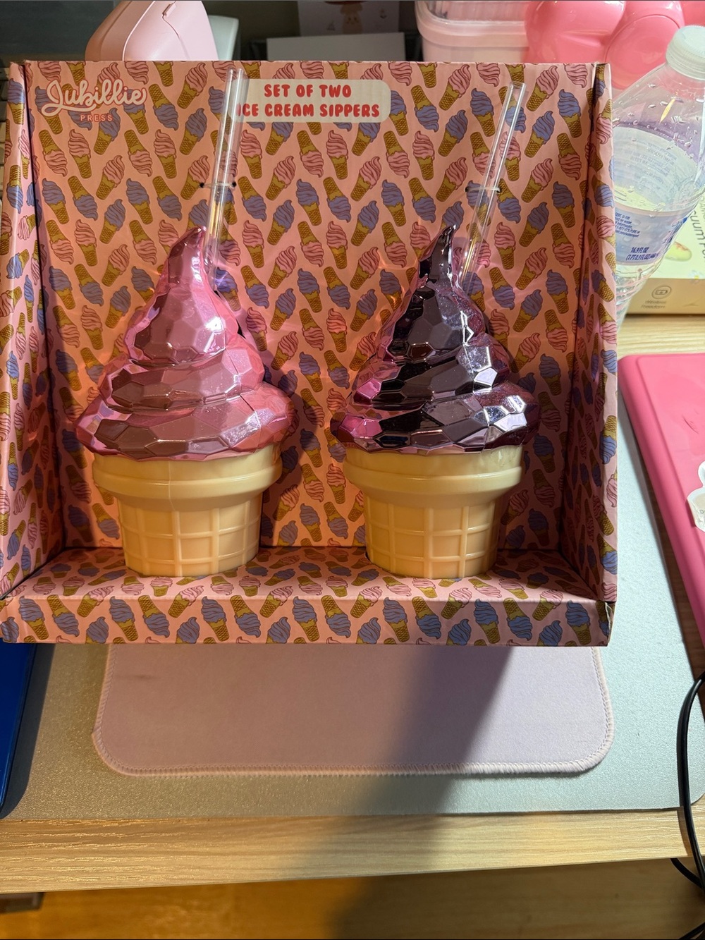 Pink Metallic Ice Cream Sippers - Set of 2
